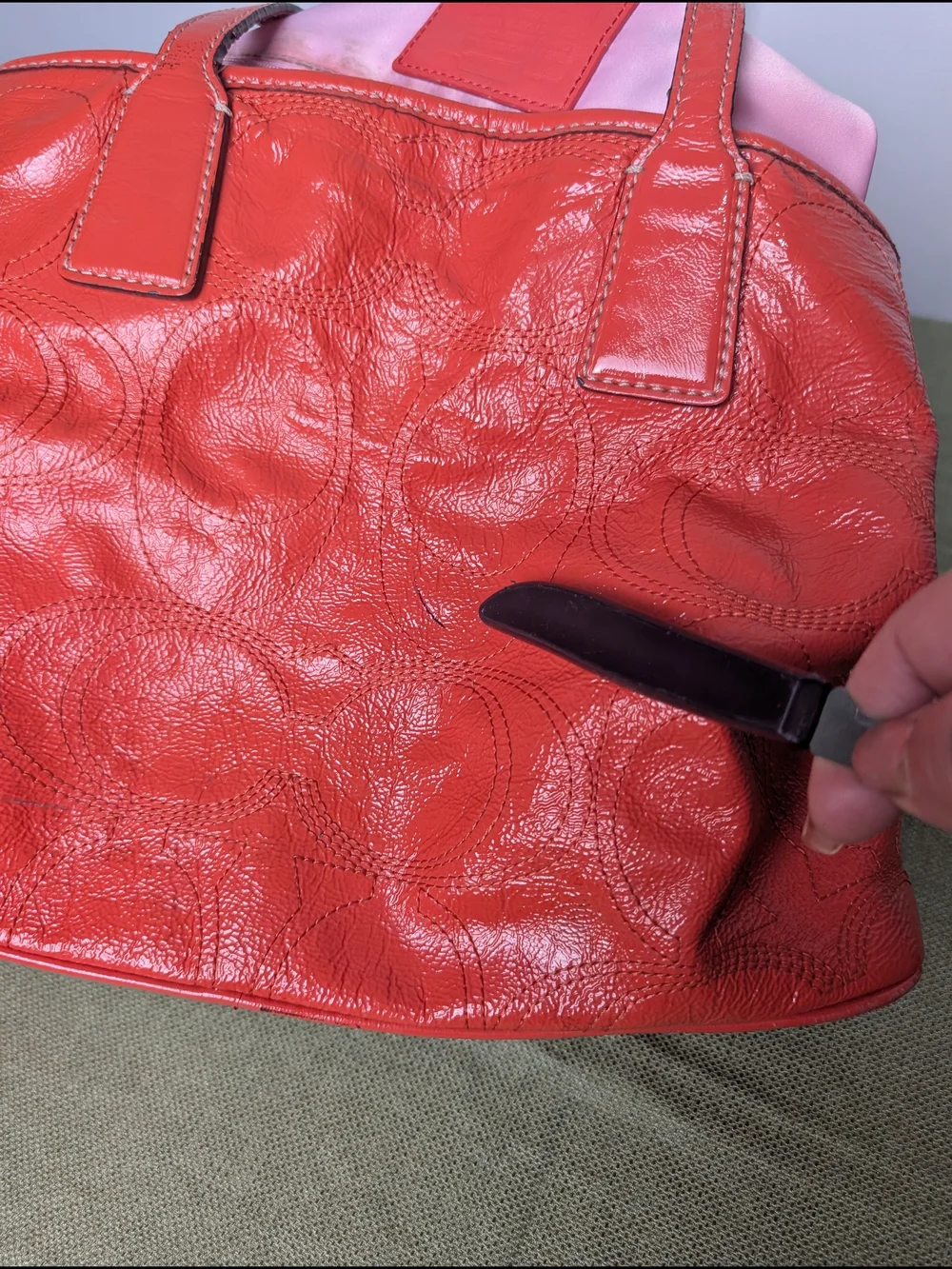Coach Coral Leather Satchel with Signature Stitching